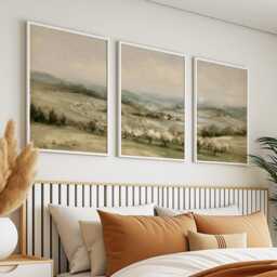 Orchard Landscape Trio, Neutral Countryside Wall Art Set - thumbnail 3