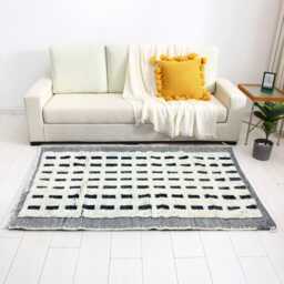 Handmade Beni Ourain Wool Rug Black & White Moroccan Design - thumbnail 3