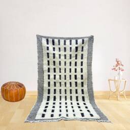 Handmade Beni Ourain Wool Rug Black & White Moroccan Design - thumbnail 1