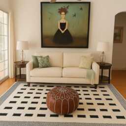 Handmade Beni Ourain Wool Rug Black & White Moroccan Design - thumbnail 2