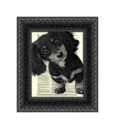 Long Haired Dachshund Puppy Art Printed On An 1897 Dictionary Page, Dachsund Gift As Upcycled Art, Doggie Decor, Dog Print, Wall Decor - thumbnail 1