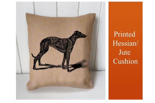 Whipet Dog Illustration Vintage - Cushion Fabric Panel Or Case Or With Filling Rustic Natural Jute Burlap Hessian