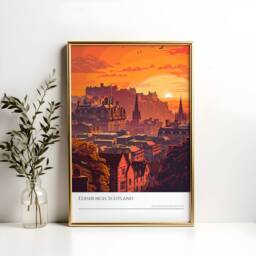 Edinburgh Castle Sunset Art Print Scotland Travel Poster - thumbnail 2