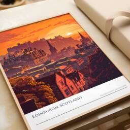 Edinburgh Castle Sunset Art Print Scotland Travel Poster - thumbnail 3