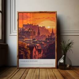 Edinburgh Castle Sunset Art Print Scotland Travel Poster - thumbnail 1
