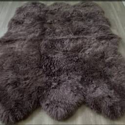 Large Dark Grey Sheepskin Rug , Six Skin Rug, Neutral Genuine Sheepskin, Fluffy Xl Interior Accessories - thumbnail 3
