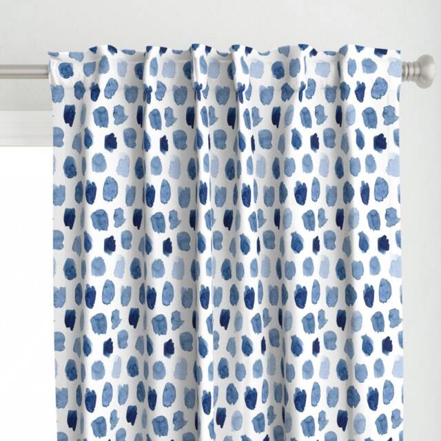 Indigo Dots Curtain Panel - Watercolor Spots Paint Droplets Shades Of Blue Custom in By Dinamae - image 1