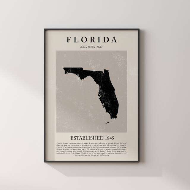 Abstract Florida Map Vintage Wall Art Print Us State - United States Of America Usa Travel Poster - image 1