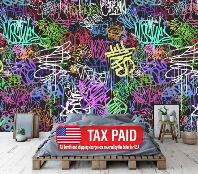 Colorful Graffiti Wall Mural, Teenage Room Decor, Peel & Stick Wallpaper - image 1