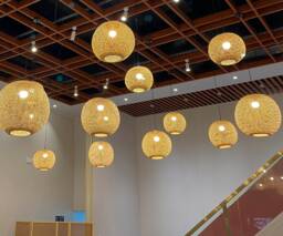 Spherical Bamboo Pendant Light Natural Woven Chandelier - 11'' Or 17.7''