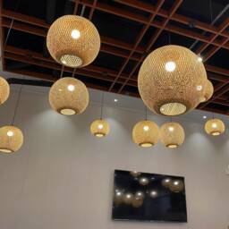 Spherical Bamboo Pendant Light Natural Woven Chandelier - 11'' Or 17.7'' - thumbnail 2