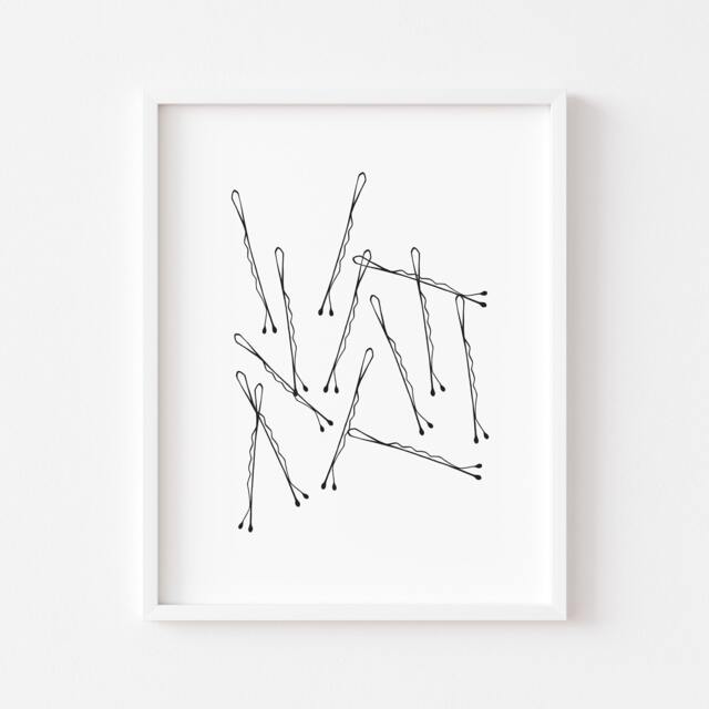 Bobby Pin Fashion Illustration Minimalist Hair Grip Art Print - Unframed - image 1