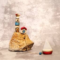 Tiny Ceramic Village, Nautical Art, Lighthouse Decor, Unique Ceramics, Rustic Home Gift For Mam, Village Miniature, Naive Art - thumbnail 1