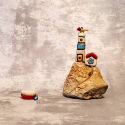 Tiny Ceramic Village, Nautical Art, Lighthouse Decor, Unique Ceramics, Rustic Home Gift For Mam, Village Miniature, Naive Art - thumbnail 2