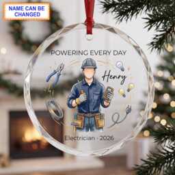 Powering Every Day Christmas Glass Ornament, Custom Electrician Keepsake With Wires, Tools, Light Bulbs & Electrical Details - thumbnail 3