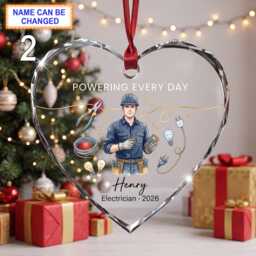 Powering Every Day Christmas Glass Ornament, Custom Electrician Keepsake With Wires, Tools, Light Bulbs & Electrical Details - thumbnail 2