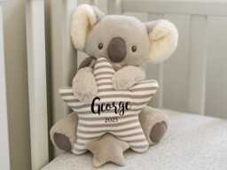 Personalised New Baby Gift, Eco-Friendly Musical Koala, Gifts For Kids, Nursery Decor, Rattle, Girl, Boy - thumbnail 1