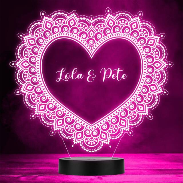 Indian Henna Tattoo Valentine's Day Personalised Gift Colour Change Night Light - image 1
