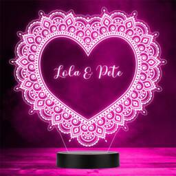 Indian Henna Tattoo Valentine's Day Personalised Gift Colour Change Night Light - thumbnail 1
