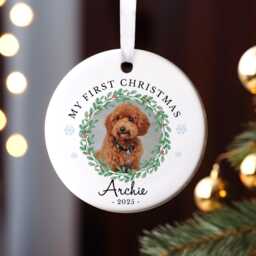 Personalised Pet Photo Christmas Bauble, Cat Or Dog Ornament, Kitten Puppy First Tree Decoration - thumbnail 2