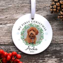 Personalised Pet Photo Christmas Bauble, Cat Or Dog Ornament, Kitten Puppy First Tree Decoration - thumbnail 3