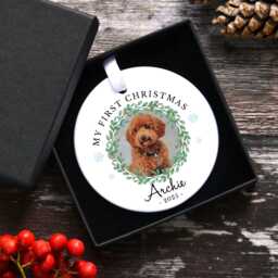 Personalised Pet Photo Christmas Bauble, Cat Or Dog Ornament, Kitten Puppy First Tree Decoration - thumbnail 1