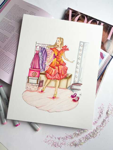 Original Getting Ready For The Ozdust Ball Fashion Art, Musical Inspired Illustration