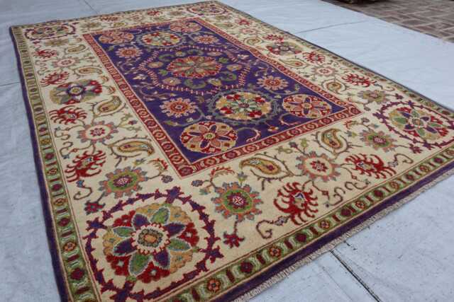 5x7 Ft Purple Beautiful Design Rug, Medallion Kazak Area Red Afghan Hand Knotted Luxury New Rug For Livingroom - image 1