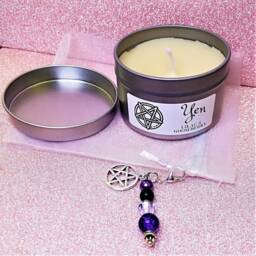 Yennefer Inspired Lilac & Gooseberry Candle With Organza Bag + Yen - Witcher Charm - 70G Tin - thumbnail 3