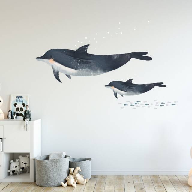 Mother & Calf Dolphin Wall Stickers, Fabric Ocean Friends, Decals, Nursery