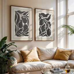 Set Of 2 Abstract Fruit Prints - Black Botanical Line Art Modern Minimalist Kitchen Or Dining Room Wall - thumbnail 2