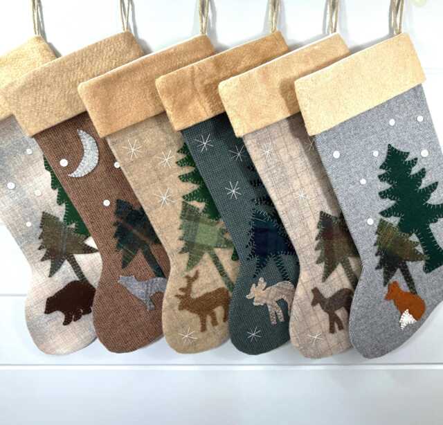 Personalized Wool Christmas Stocking Rustic Woodland Animals - image 1
