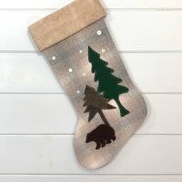 Personalized Wool Christmas Stocking Rustic Woodland Animals - thumbnail 2