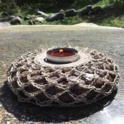 stone Tea Light Holder - Handmade Linen Crochet Accent - thumbnail 3