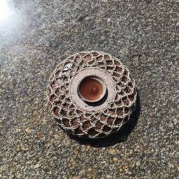stone Tea Light Holder - Handmade Linen Crochet Accent - thumbnail 2