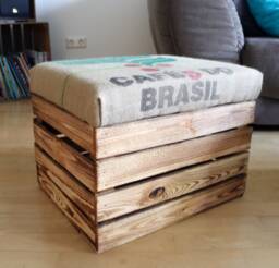 Seat Stool Made From Fruit Crates With Original Coffee Sack Cover Rustic Wooden Box Coffee Sack Stool Jute Upholstery Chest Retro Chair Gift - thumbnail 1