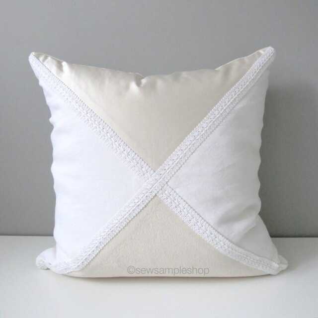 Cream & White Linen & Silk Pillow Cover, Victorian Boho Chic Cushions For French Country Inspired Rooms, Rustic Chateaucore Decor - image 1
