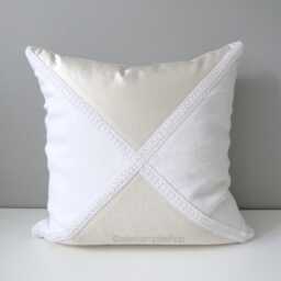 Cream & White Linen & Silk Pillow Cover, Victorian Boho Chic Cushions For French Country Inspired Rooms, Rustic Chateaucore Decor - thumbnail 1