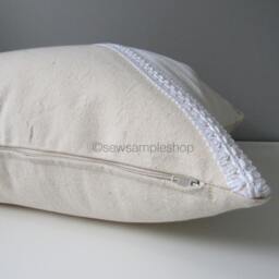 Cream & White Linen & Silk Pillow Cover, Victorian Boho Chic Cushions For French Country Inspired Rooms, Rustic Chateaucore Decor - thumbnail 2