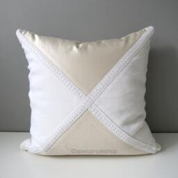 Cream & White Linen & Silk Pillow Cover, Victorian Boho Chic Cushions For French Country Inspired Rooms, Rustic Chateaucore Decor - thumbnail 4