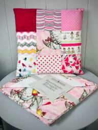 Handmade Baby Girl Pink Swaddle Blanket Wrap & Matching Patchwork Nursery Cushion Newborn Gift Set - thumbnail 1