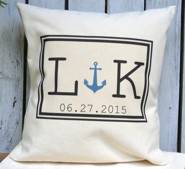 Personalized Pillow, Anchor Pillow, For Him, Cotton Anniversary, 2nd Anniv., Nautical Gift, Couple Anniversary Boating - image 1