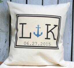 Personalized Pillow, Anchor Pillow, For Him, Cotton Anniversary, 2nd Anniv., Nautical Gift, Couple Anniversary Boating - thumbnail 1