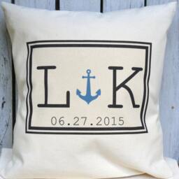 Personalized Pillow, Anchor Pillow, For Him, Cotton Anniversary, 2nd Anniv., Nautical Gift, Couple Anniversary Boating - thumbnail 2
