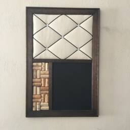 Rustic Farmhouse Wall Organizer, Burlap Memo Board, Wine Cork & Chalkboard Or Whiteboard Dry Erase - thumbnail 2