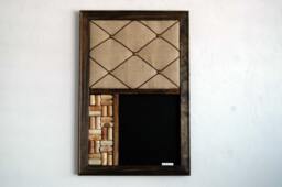 Rustic Farmhouse Wall Organizer, Burlap Memo Board, Wine Cork & Chalkboard Or Whiteboard Dry Erase