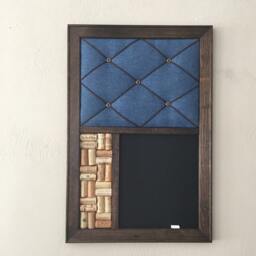 Rustic Farmhouse Wall Organizer, Burlap Memo Board, Wine Cork & Chalkboard Or Whiteboard Dry Erase - thumbnail 4