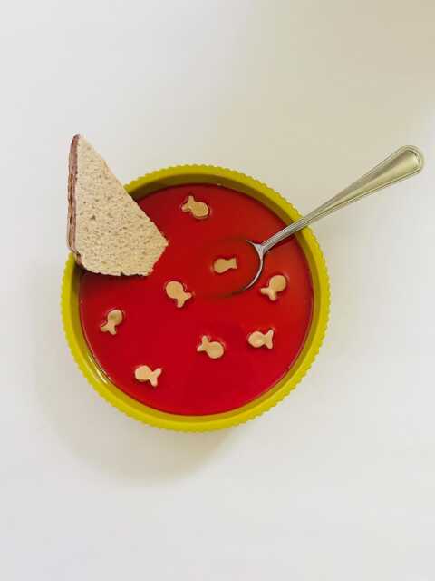 Tomato Soup Wall Hanging/ Dopamine Decor/ Maximalist Fake Food/ Food Pop Art/ Sculpture/ Funky Decor/Kitchen - image 1
