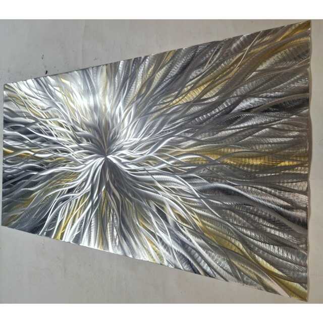 Abstract Metal Wall Art, Silver Gold Grey, R Toomer Art Nova - image 1