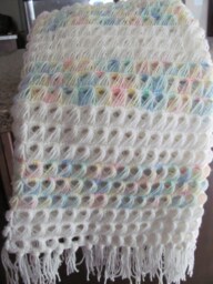Crocheted Baby Blanket ~ White Christening - thumbnail 1